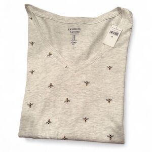 GAP Gray Bee Print V-Neck T-Shirt M